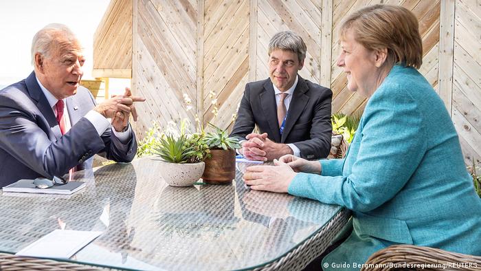 Joe Biden und Angela Merkel mit Jan Hecker