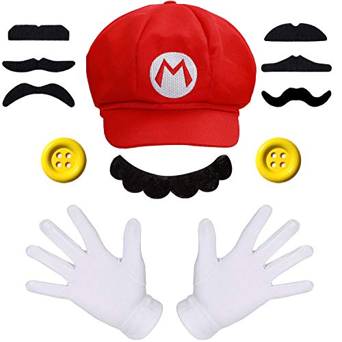 Small, Super Mario Barba Costume per Bambini Pantaloni Perfetto per Carnevale e Cosplay thematys Super Mario Luigi Cappello 